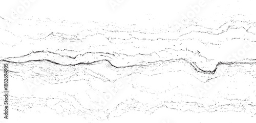 Abstract black and white wavy lines and textures creating a dynamic, organic pattern resembling geological strata or flowing water on a stark white canvas