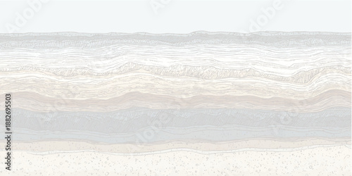 Geological cross section showing distinct layers of soil sediment and rock formations with subtle color variations and fine line detail representing earth strata
