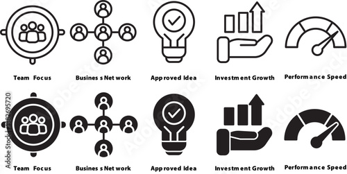 Team Performance and Investment Growth Icon Set