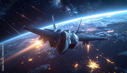 Wallpaper Mural A sleek fighter jet flies through space near Earth Torontodigital.ca