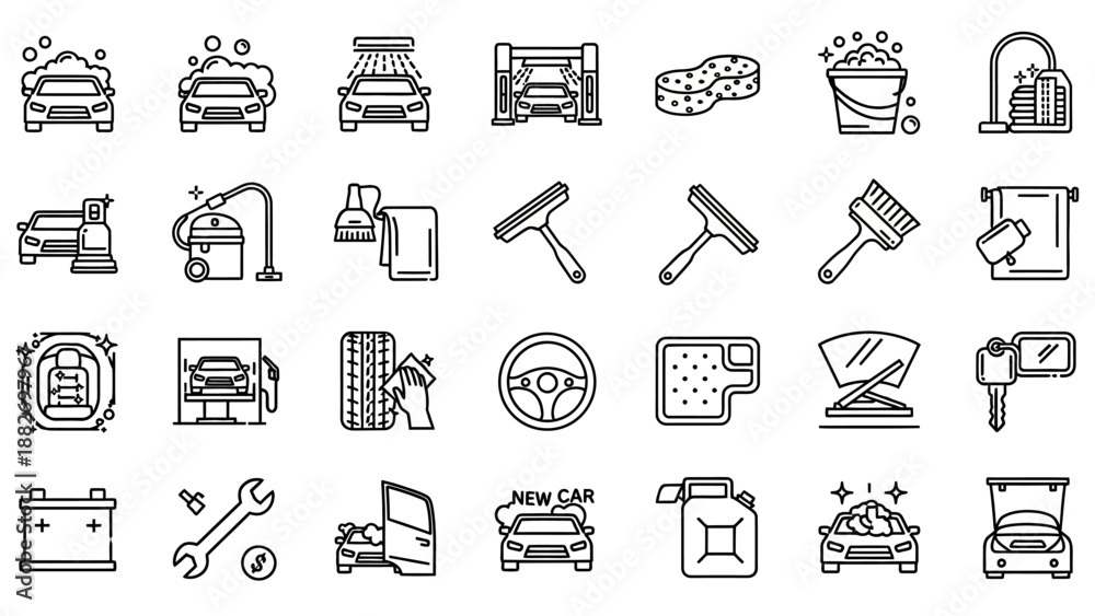 Fototapeta premium Black and white line icons tools.