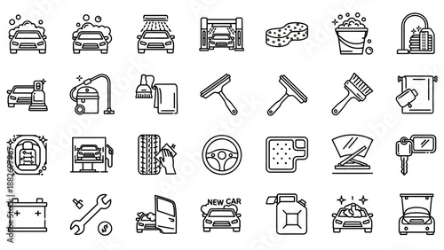 Black and white line icons tools.