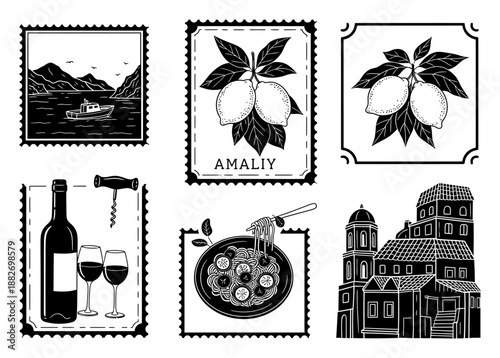 Amalfi Coast Italy Summer Doodles - Vector Illustration
