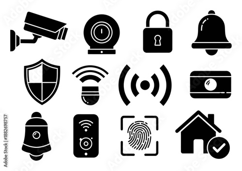 Smart Home Security Icons - Vector Illustration