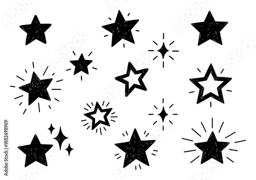 Hand-Drawn Stars Doodle Set - Crayon & Chalk Style