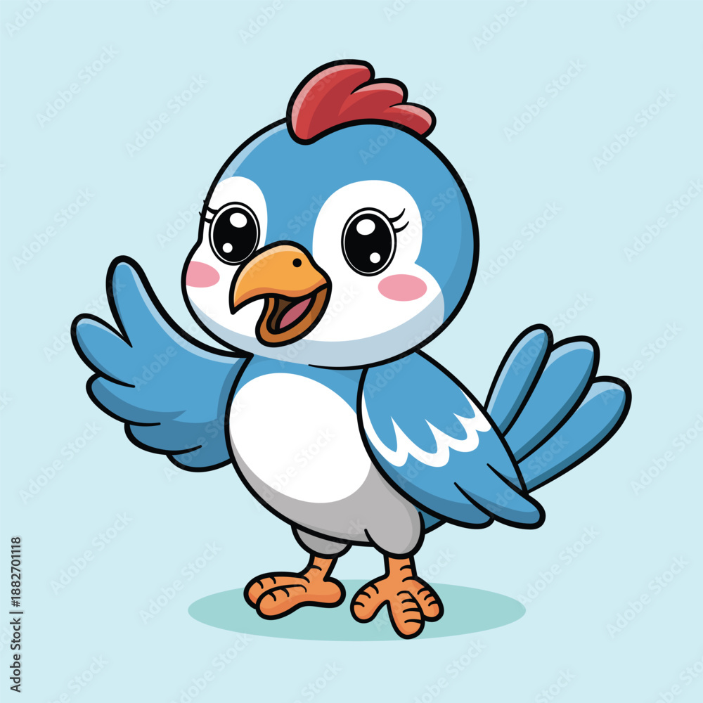 Fototapeta premium Happy Jungle Animals – Little Blue Bird Vector Mascot 