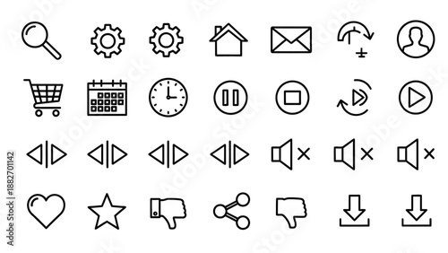 Black and white media player icons.