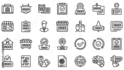 Black and white order icons set.