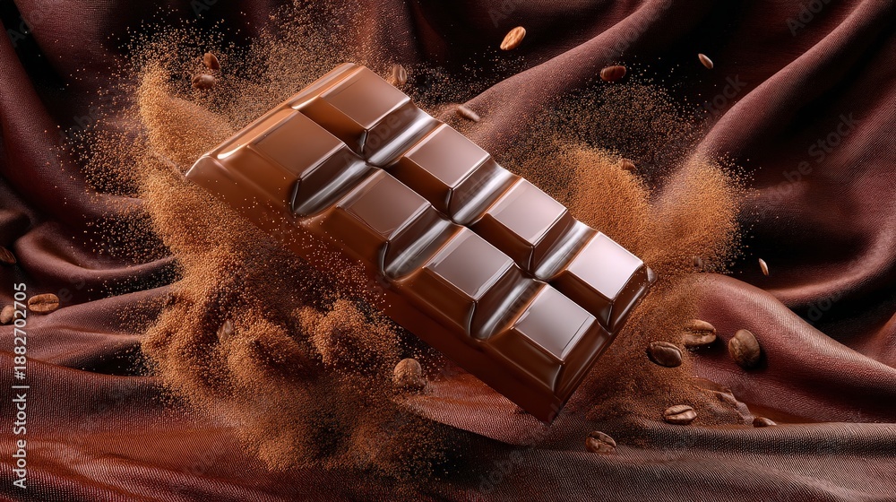 custom made wallpaper toronto digitalLevitating Milk Chocolate Bar with Cocoa Powder and Coffee Beans
