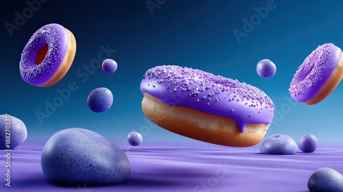 Wallpaper Mural Floating Purple Glazed Donuts with Sprinkles on Surreal Background Torontodigital.ca