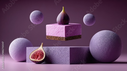 Wallpaper Mural Levitating Purple Fig Mousse Cake with Abstract Geometric Spheres Torontodigital.ca