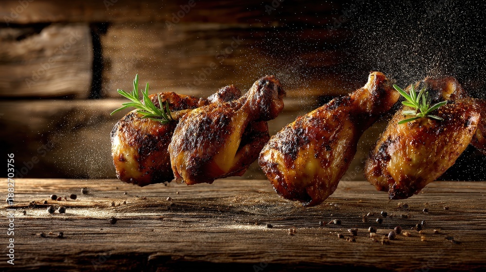 custom made wallpaper toronto digitalLevitating Grilled Chicken Drumsticks with Spices on Wooden Background