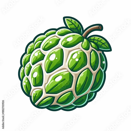 Stylized Green Custard Apple Fruit with Glossy Segments