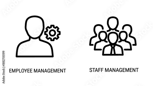 Employee Management and Staff Coordination Line Icons for HR Department and Workforce Organization