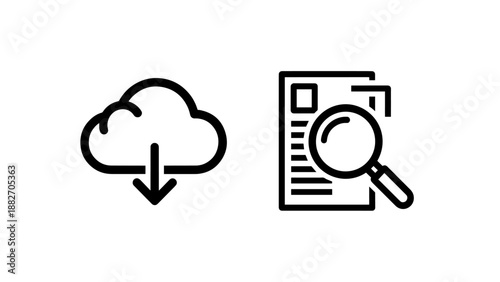 Cloud Data Download and Document Audit Magnifying Glass Analysis Icons