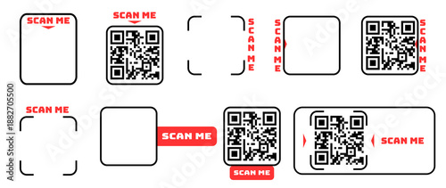 Scan the qr code badge and scan the stylish qr frame, smart code element with minimal code for business cards and promo design.