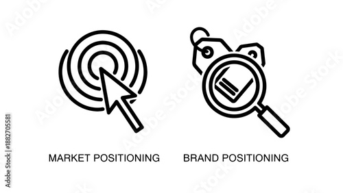 Market and Brand Positioning Strategy Icons for Competitive Business Growth and Niche Analysis