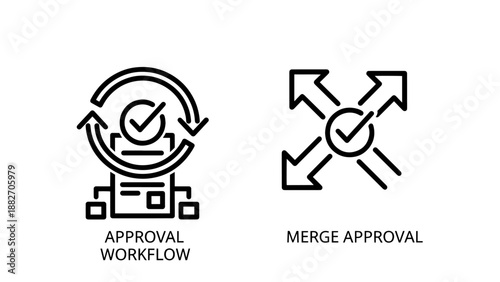 Project Management Approval Workflow and Code Merge Collaboration Icons