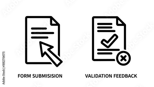 Web form submission and data validation feedback icons for user interface interaction design.