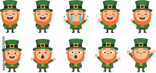 Happy leprechaun characters with various expressions