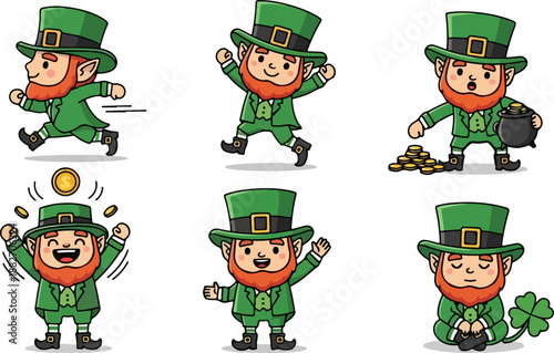 Leprechaun characters in various poses with transparent background
