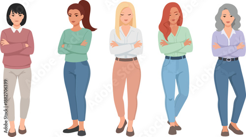 Five diverse women standing with arms crossed