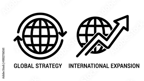 Global Strategy and International Expansion Business Icons for Worldwide Growth and Market Reach