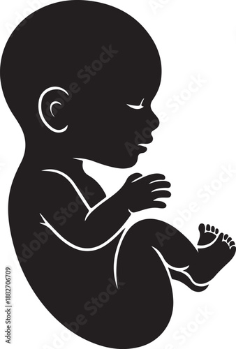 Human fetus icon or newborn and unborn baby silhouette isolated on white background. Vector illustration