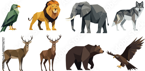 Wildlife animals polygonal style with transparent background