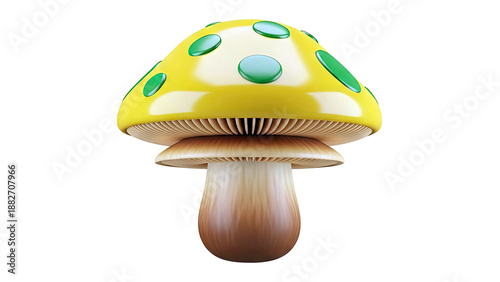 Cartoon Yellow Mushroom with Green Spots