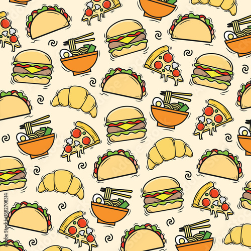 Assorted Cartoon Food Items Pattern