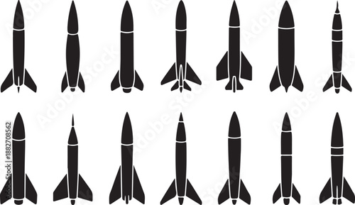 Silhouette vector illustration set of missile shapes isolated with transparent background