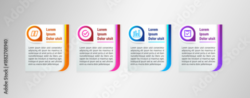  Data visualization with four steps. Empty process vector design. Editable blank options info graphics. gradient color combined with shadow effect. 