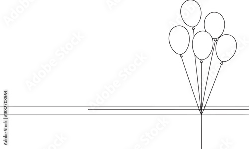 Single continuous one line art birthday celebration balloon. Holiday kids decoration helium flying air ball bubble.Concept design sketch outline drawing vector illustration