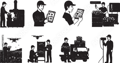 6 Black Solid Silhouettes of High-Tech Florists