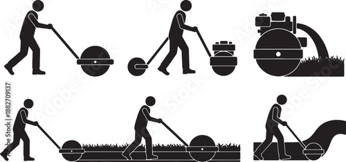 6 Black Solid Garden Roller Silhouettes Set on White Background