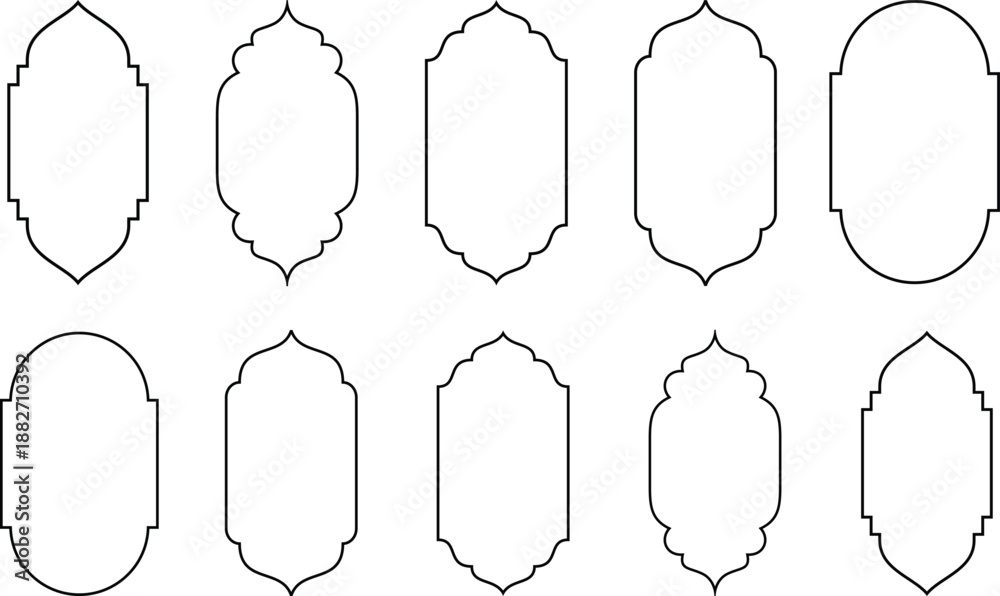 Fototapeta premium Islamic style border and frame design template vector element. Suitable for design element of Ramadan poster, Eid Mubarak greeting card, and copy space for Islamic quote text.