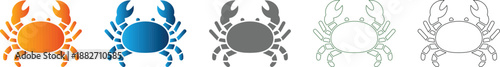 Crab icon set graphic, stylized marine creature, flat design vector