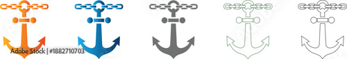 Anchor chain anchor icon set vector flat design illustration
