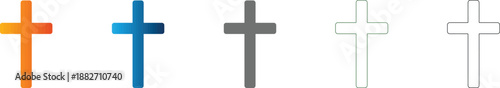 Church Cross Icon Set Flat Design Vector Illustration