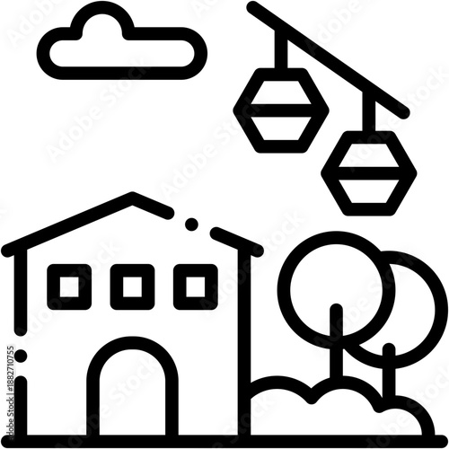 Ski Resort Cable Car and Winter Travel Vector Icon