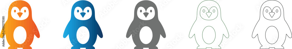 Fototapeta premium Penguin simple flat icon set graphic illustration