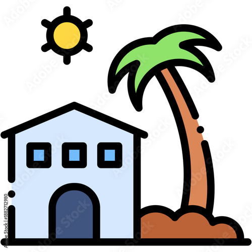 Beach Resort and Vacation Hotel Vector Icon