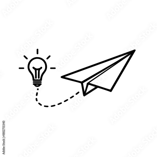 Vector Illustration of Paper Airplane Icon with Light Bulb Symbol for Innovation Inspiration and Creative Design