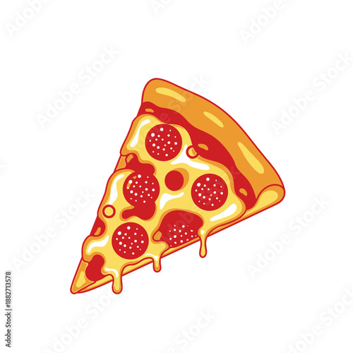 A slice of pepperoni pizza melting.