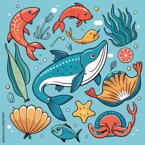 Vibrant Ocean Creatures and Sea Plants Illustration