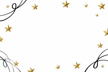 Gold stars and black swirls on white background