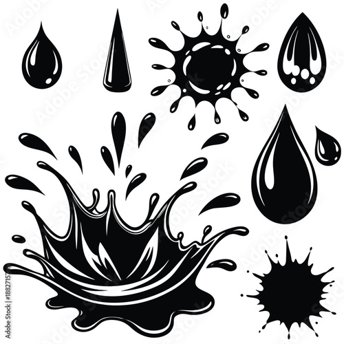 Ink Drops: An abstract vector illustration featuring a collection of ink drops and splatters, showcasing the fluidity and artistic potential of liquid ink.