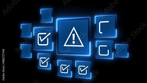 Error warning concept on the black background. Warning system for notification error and maintenance. Motion graphics of Incident, risk, contingency management. 4k video animation.