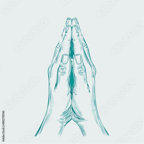 Illustration of praying hands clasped together in a gesture of reverence and spirituality from a front viewpoint